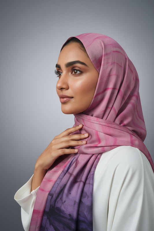 Woman wearing a pink and purple hijab 