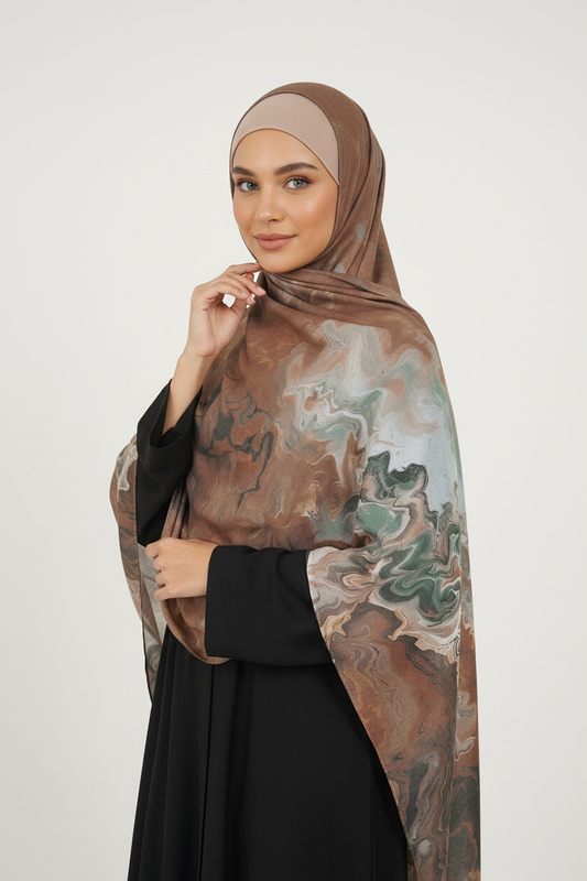 Woman wearing a patterned hijab