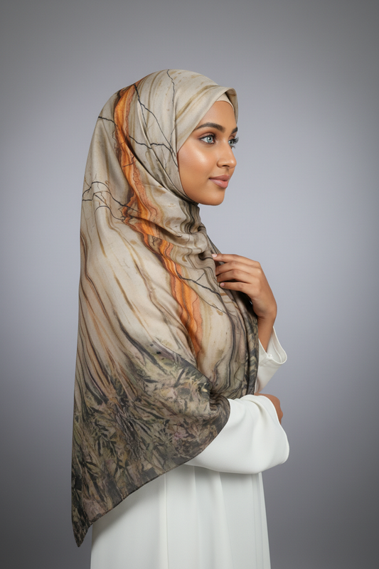 Woman wearing a patterned hijab 