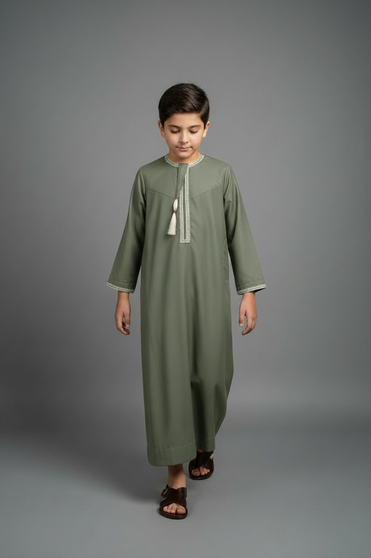 Dusty Olive Omani Thobe – Boys
