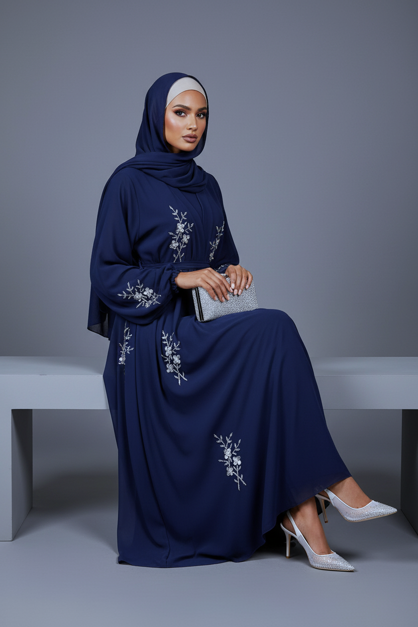 The Sapphire Blossom Embellished Abaya