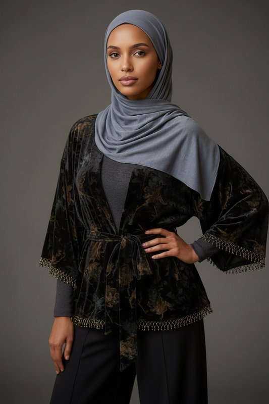 Emirati Jersey Hijab - Blue-Grey