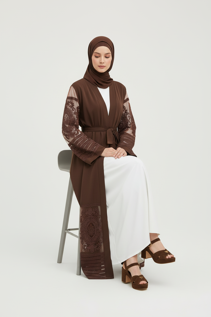 Mocha Lace Open Abaya