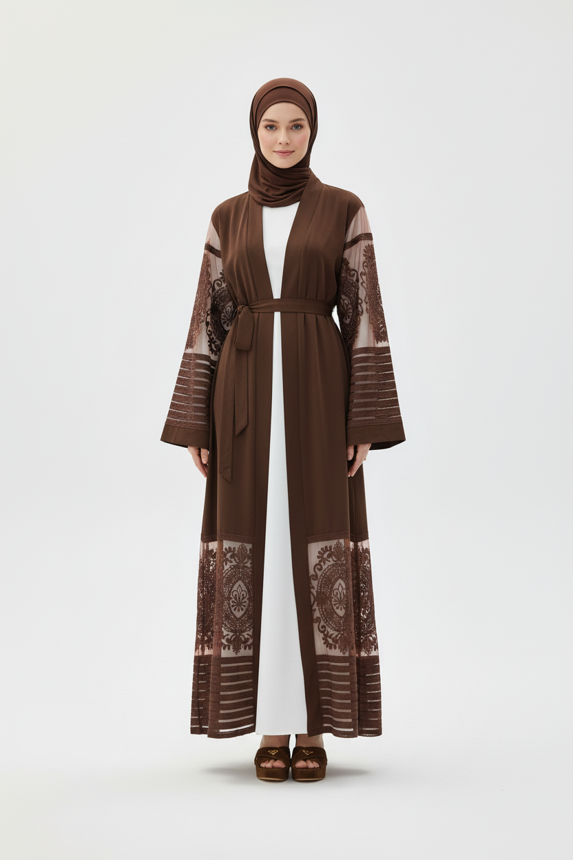 Mocha Lace Open Abaya
