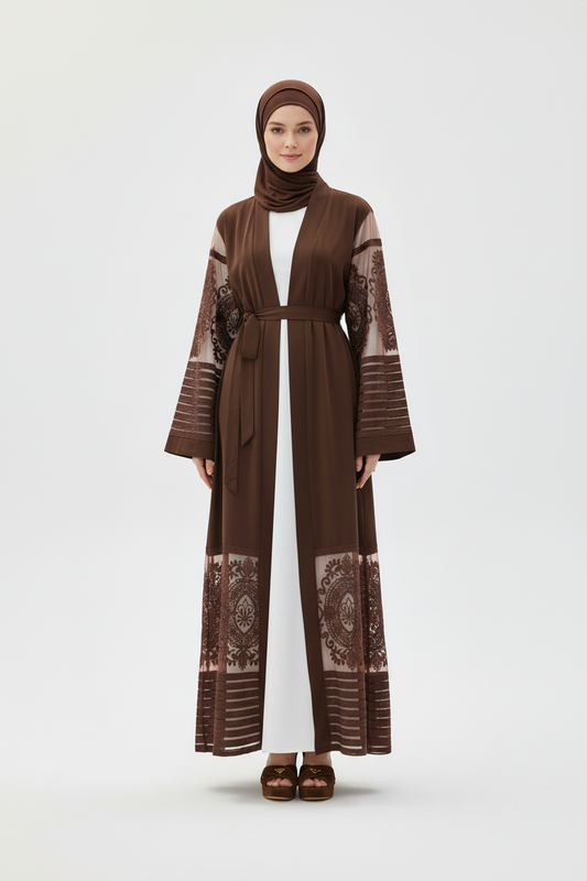Mocha Lace Open Abaya