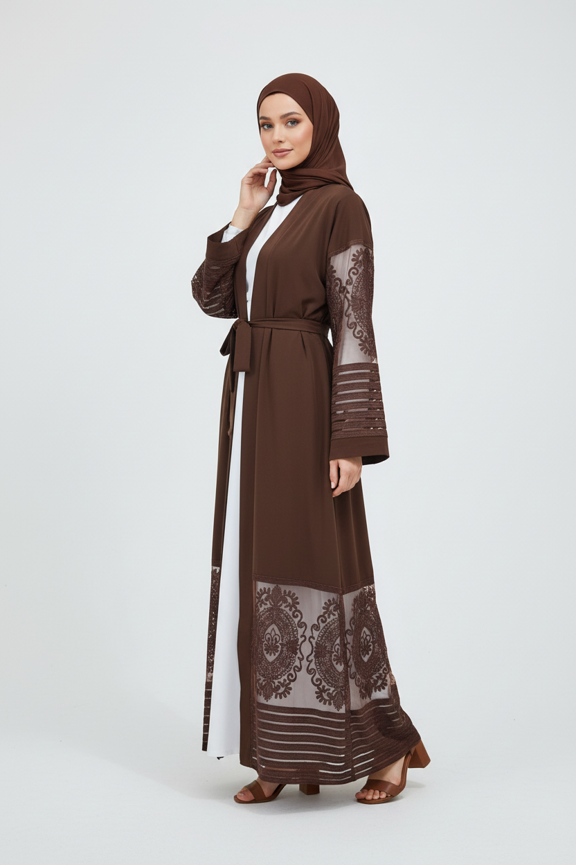 Mocha Lace Open Abaya