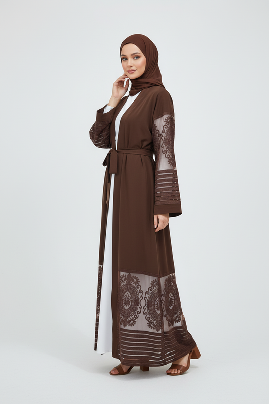 Mocha Lace Open Abaya