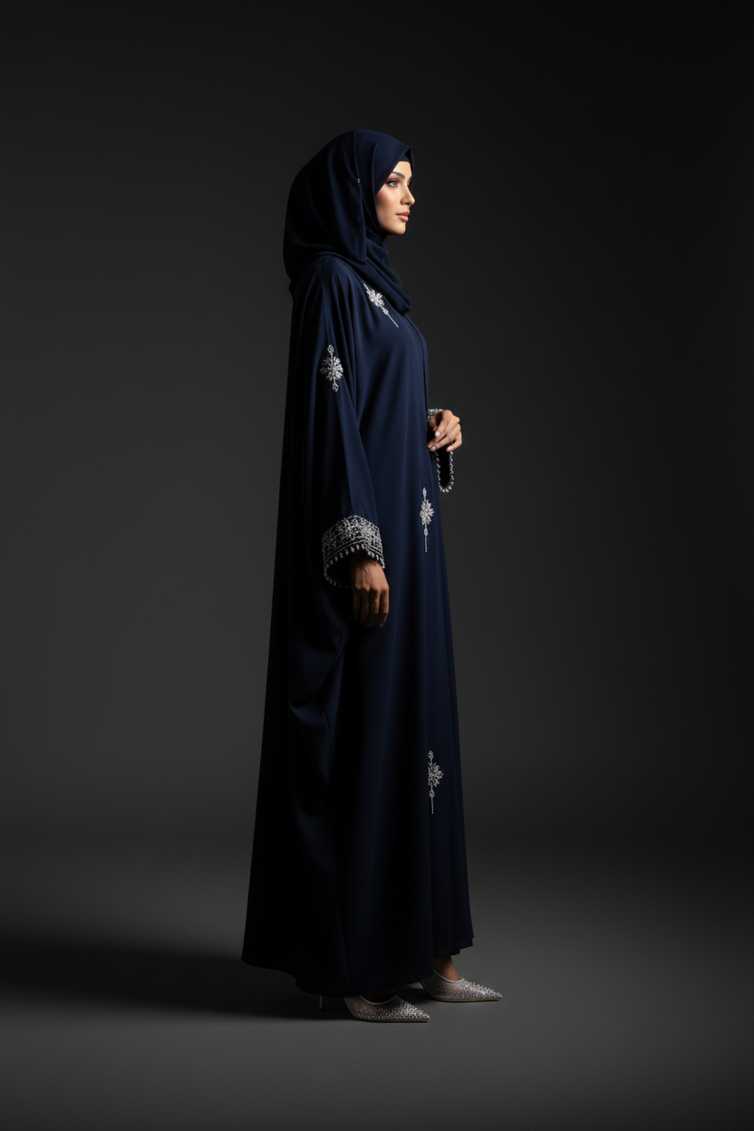Midnight Blossom Butterfly Abaya