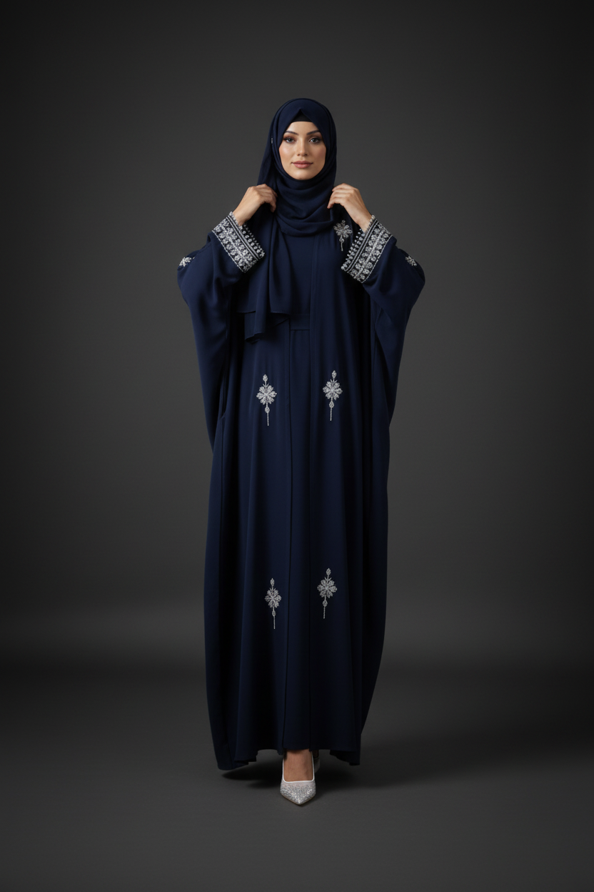 Midnight Blossom Butterfly Abaya