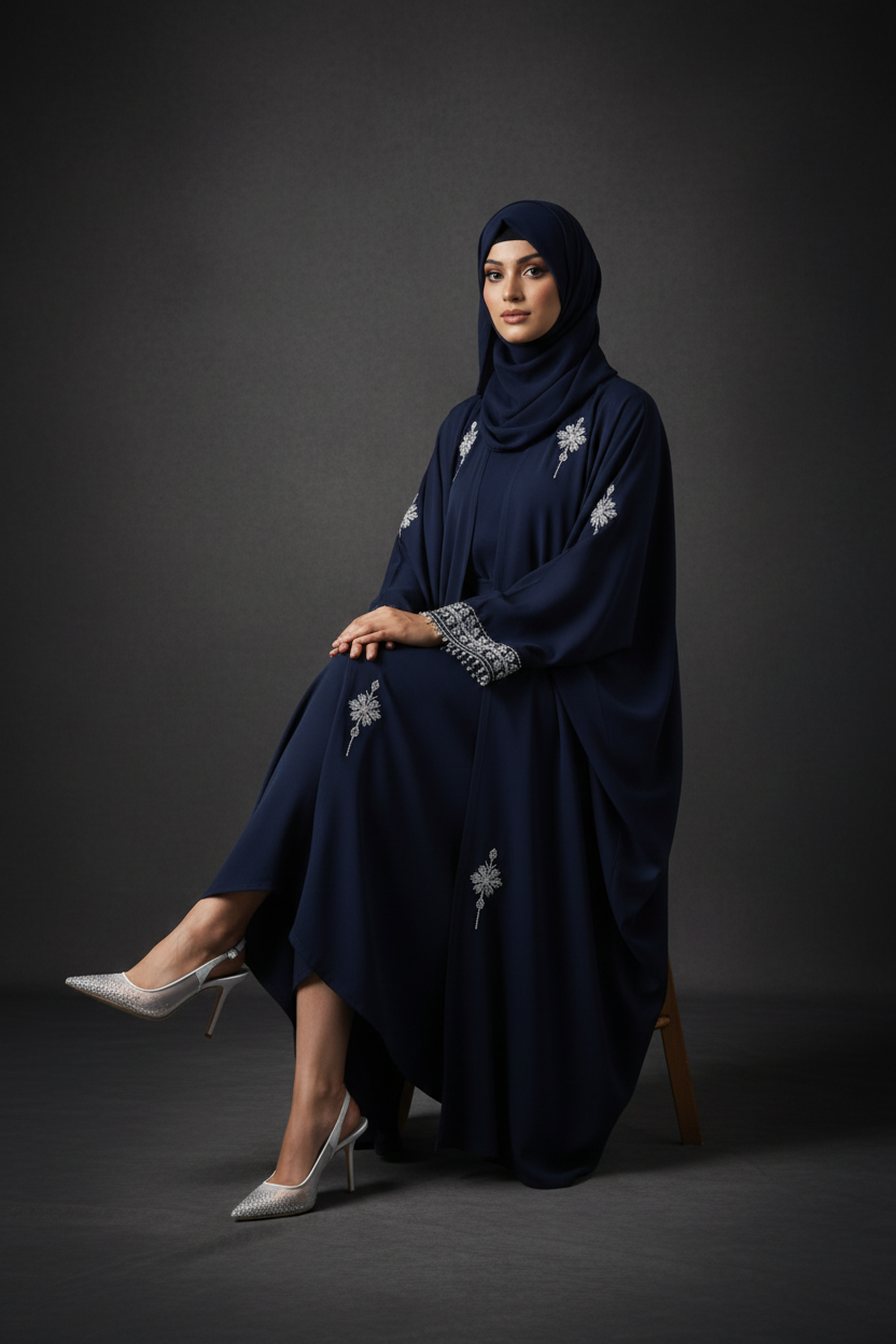 Midnight Blossom Butterfly Abaya