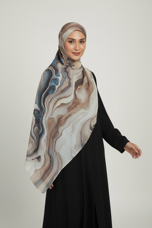 Woman wearing a patterned hijab