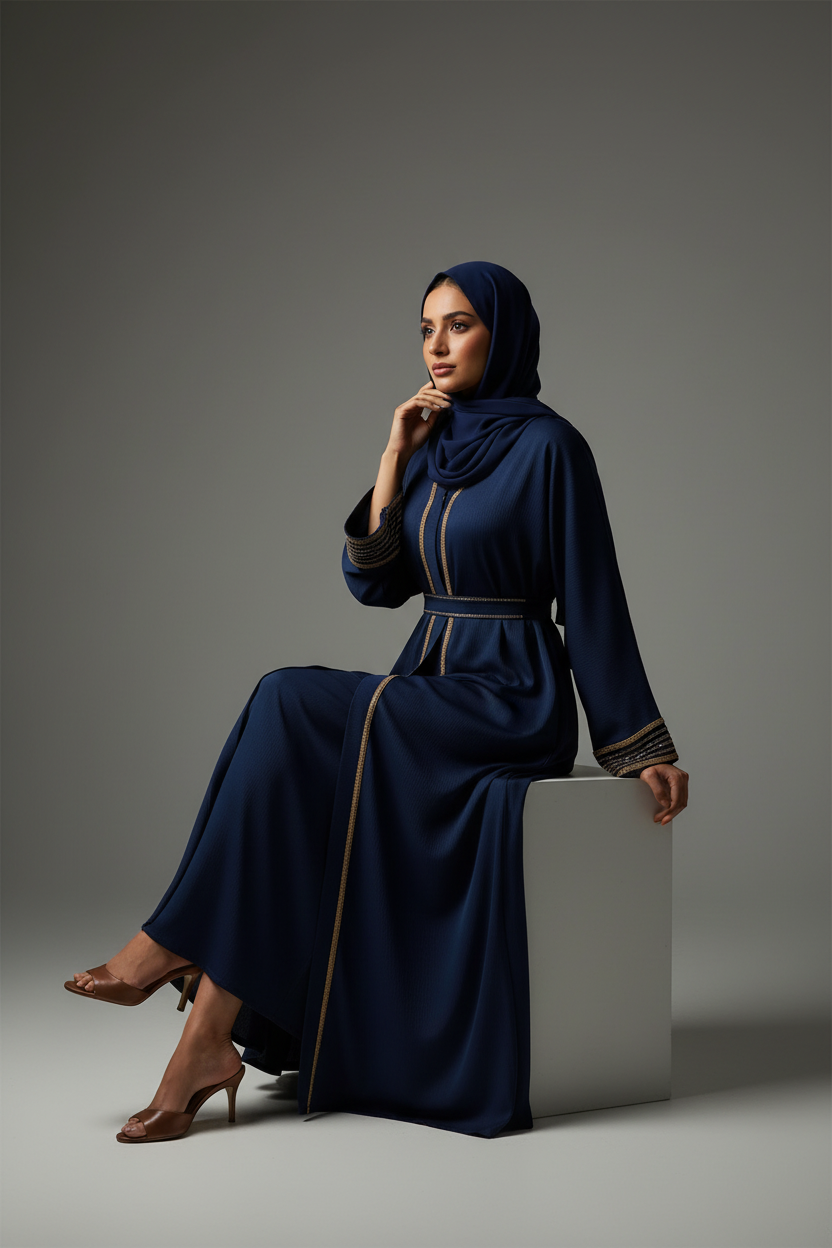 Regal Navy Crystal Abaya