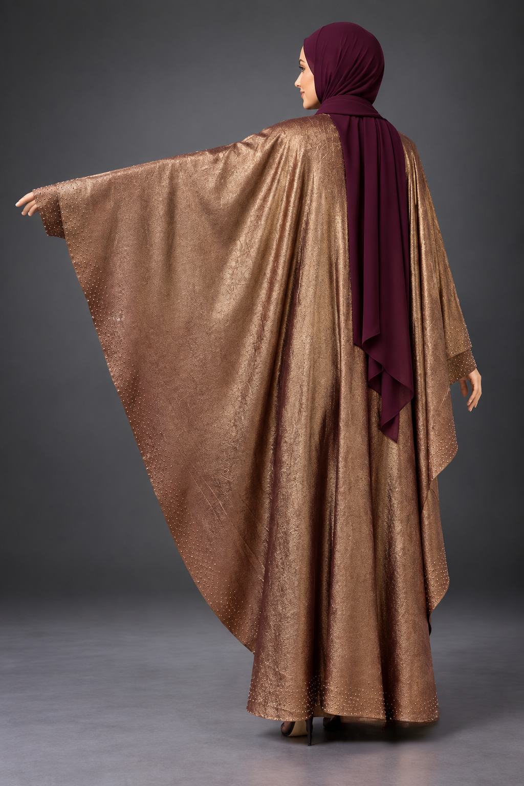 Shimmer Cape Abaya with Plum Hijab