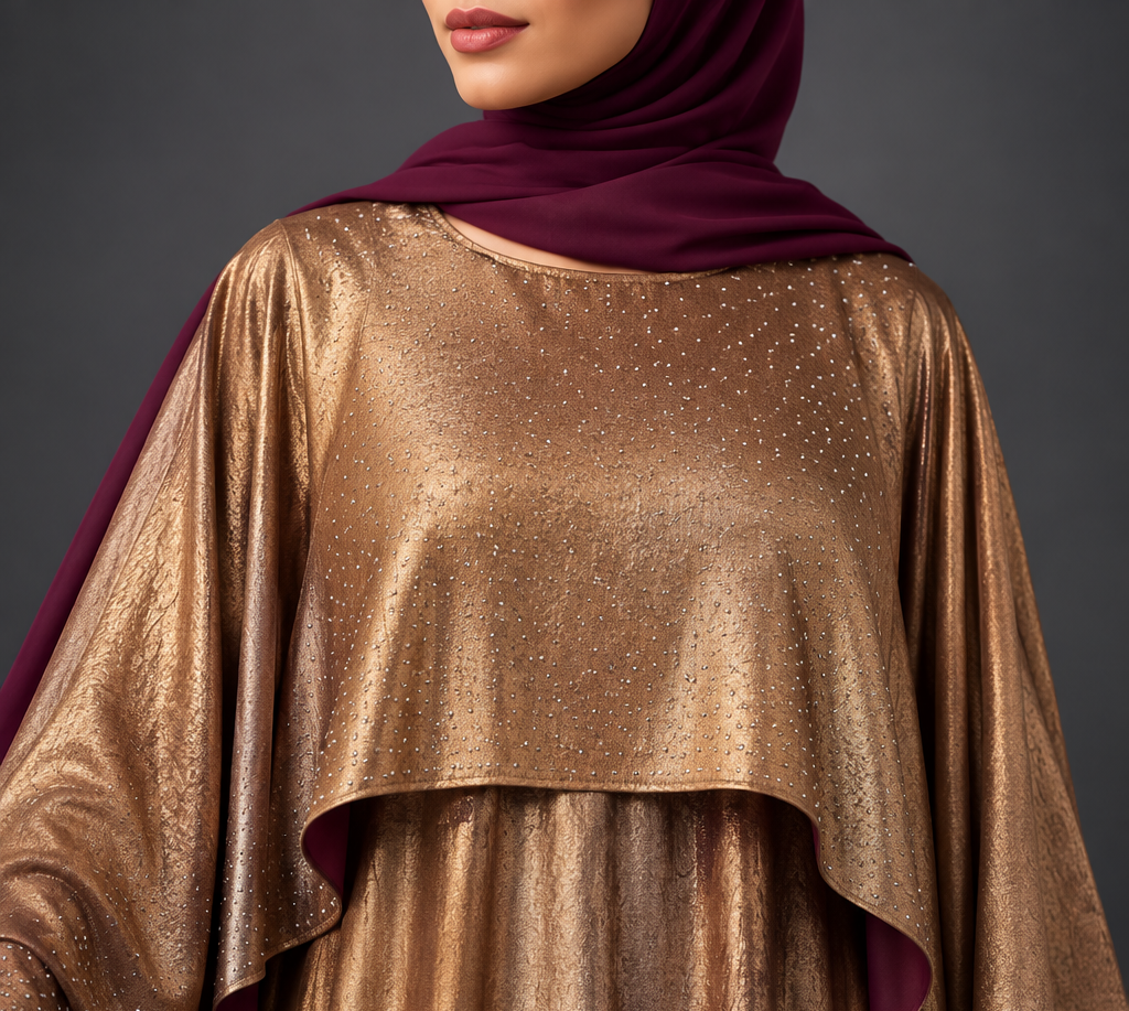 Shimmer Cape Abaya with Plum Hijab