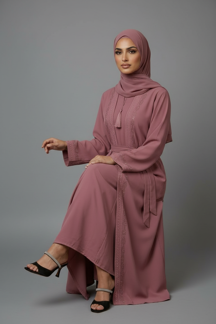 Dusty Rose Embellished Abaya