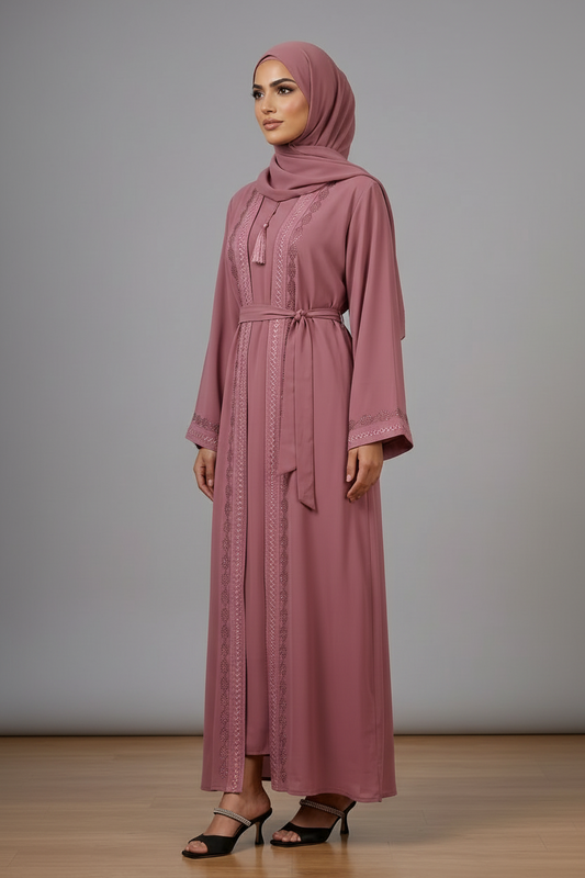 Dusty Rose Embellished Abaya