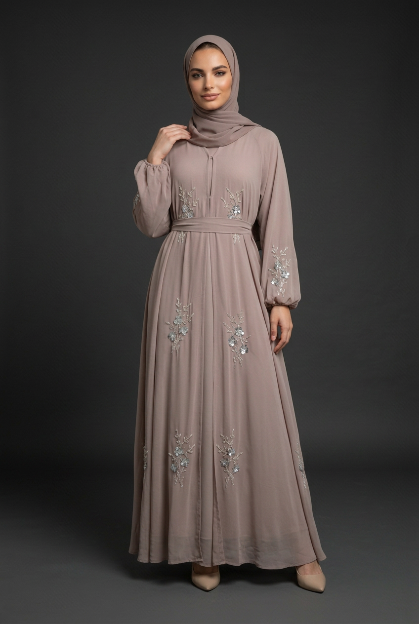 The Taupe Blossom Embellished Abaya