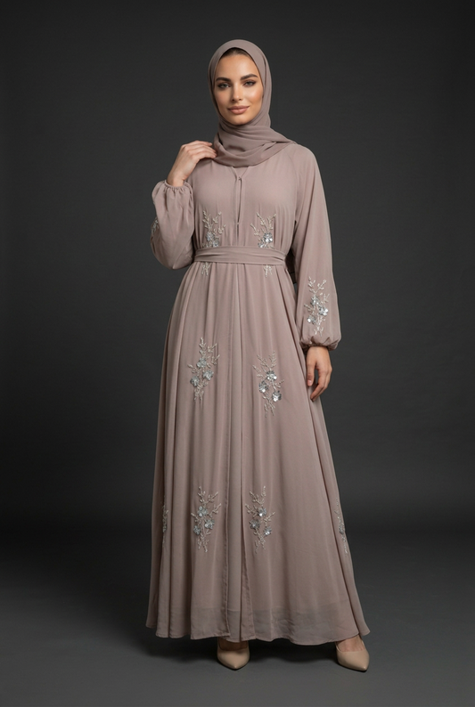 The Taupe Blossom Embellished Abaya