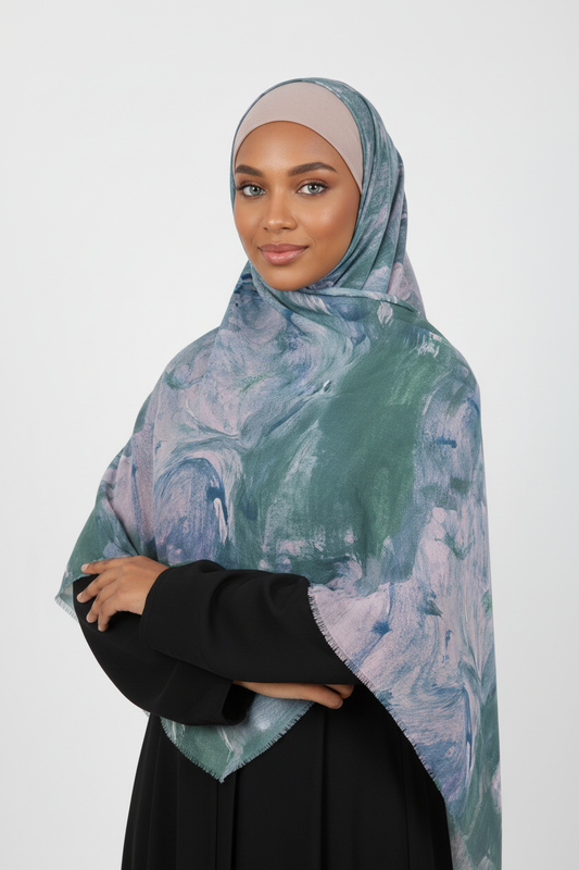 Teal Blush Marble Hijab