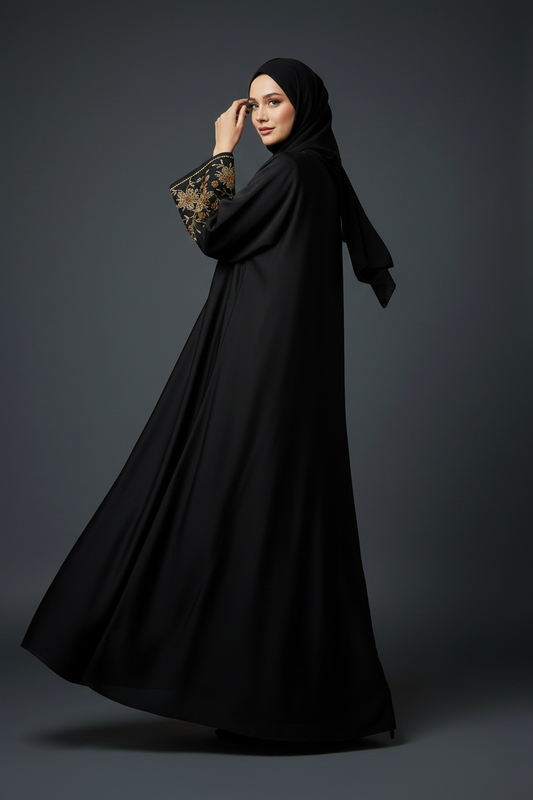 Black Embellished Abaya - Over Shoulder Back