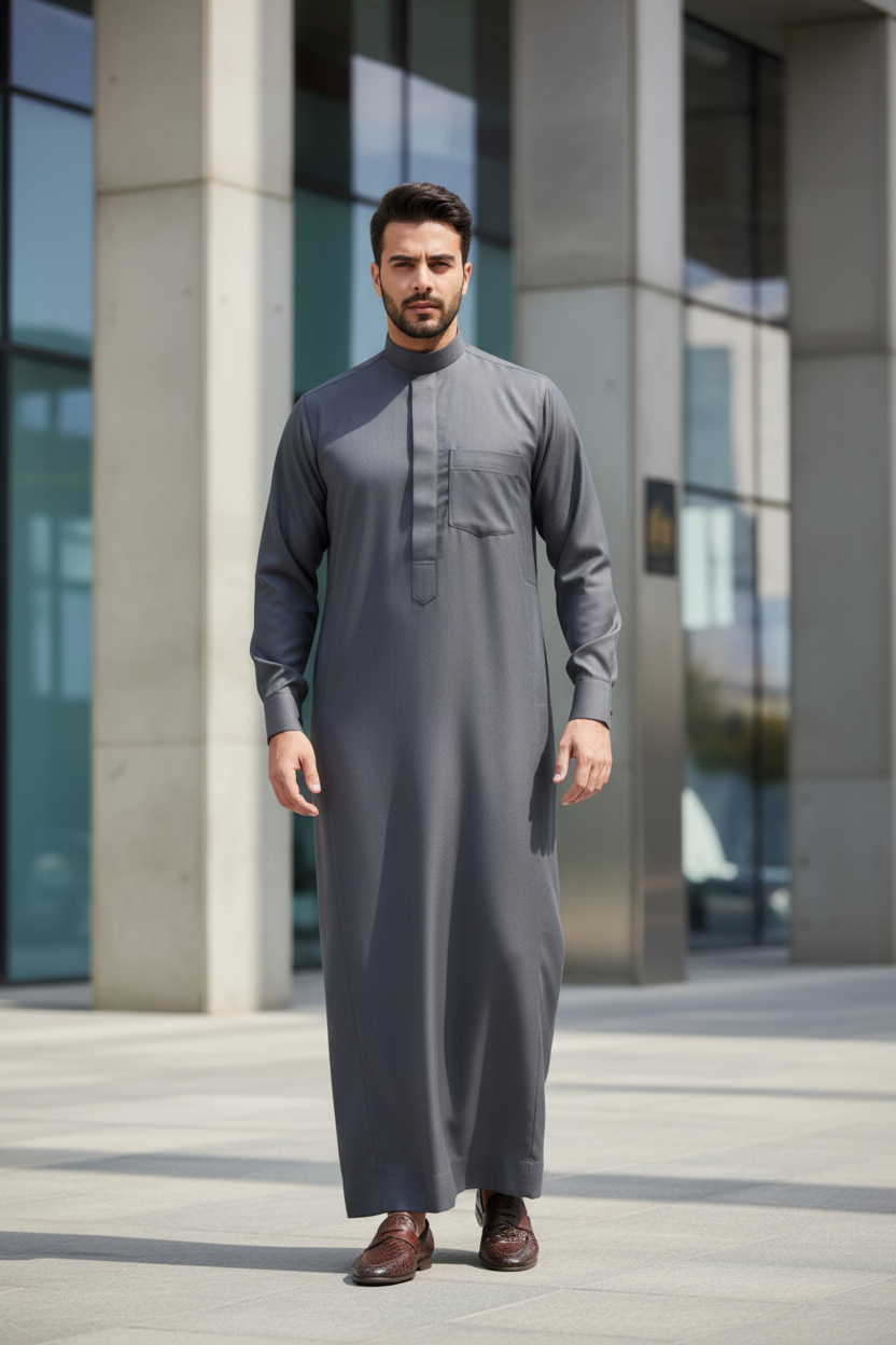ثوب فاخر باللون الرمادي
