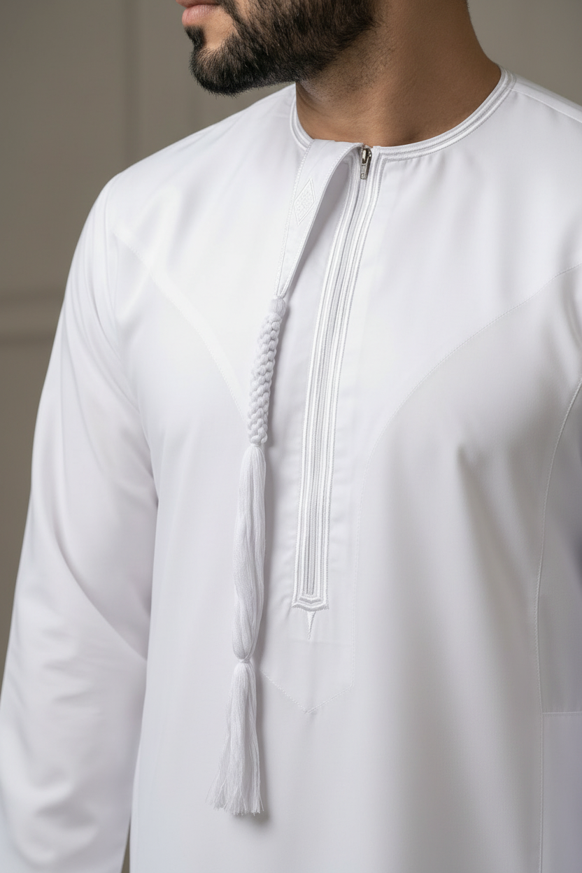 White long-sleeve jubba with tassel details 