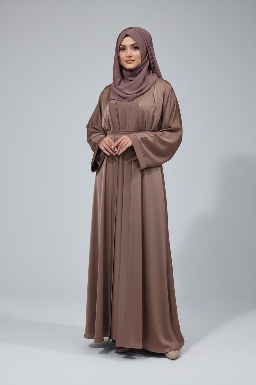 عباية مفتوحة قطعتين لون موكا