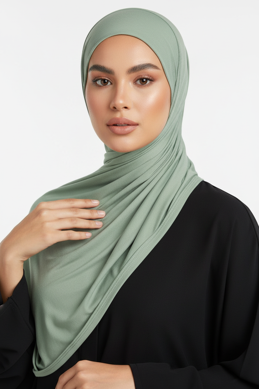 Zara - Mint Hijab Black Abaya Pose 4